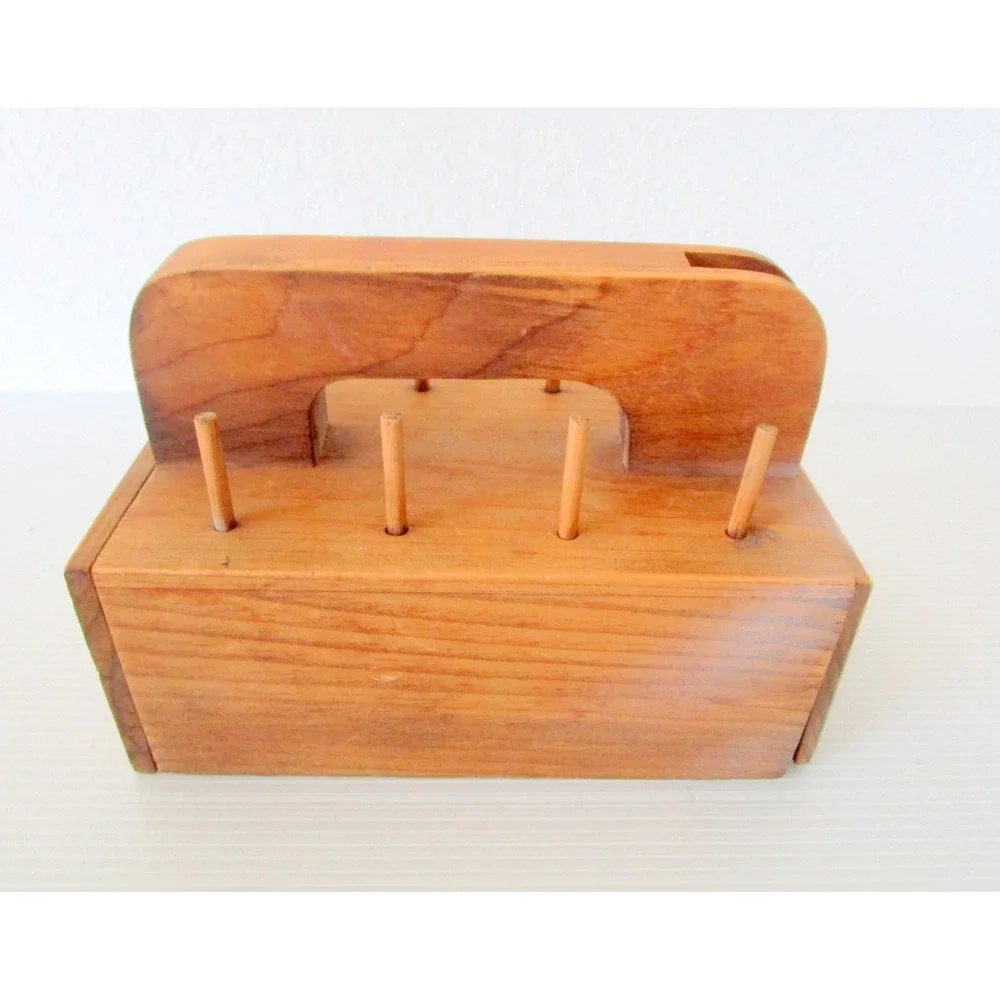 Vintage Wooden Drawer Sewing Box Organizer Spool Holders Scissors On Top Cottage